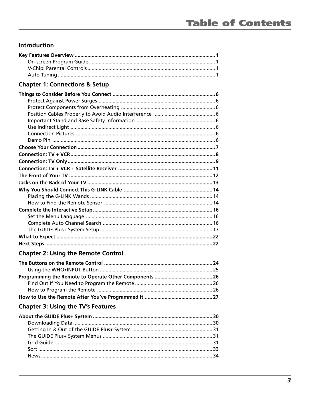 RCA F20648 manual Table of Contents 