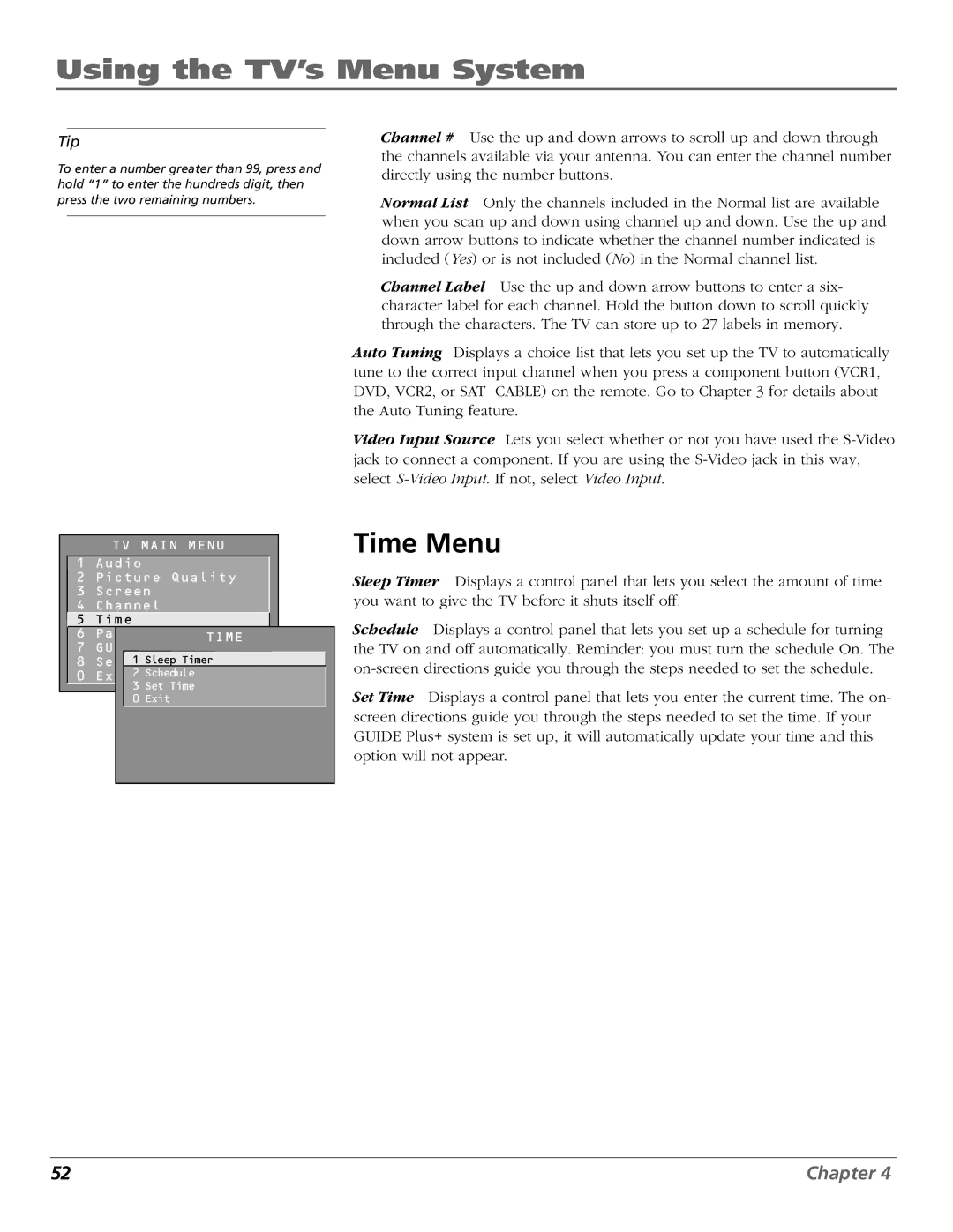 RCA F20648 manual Time Menu 