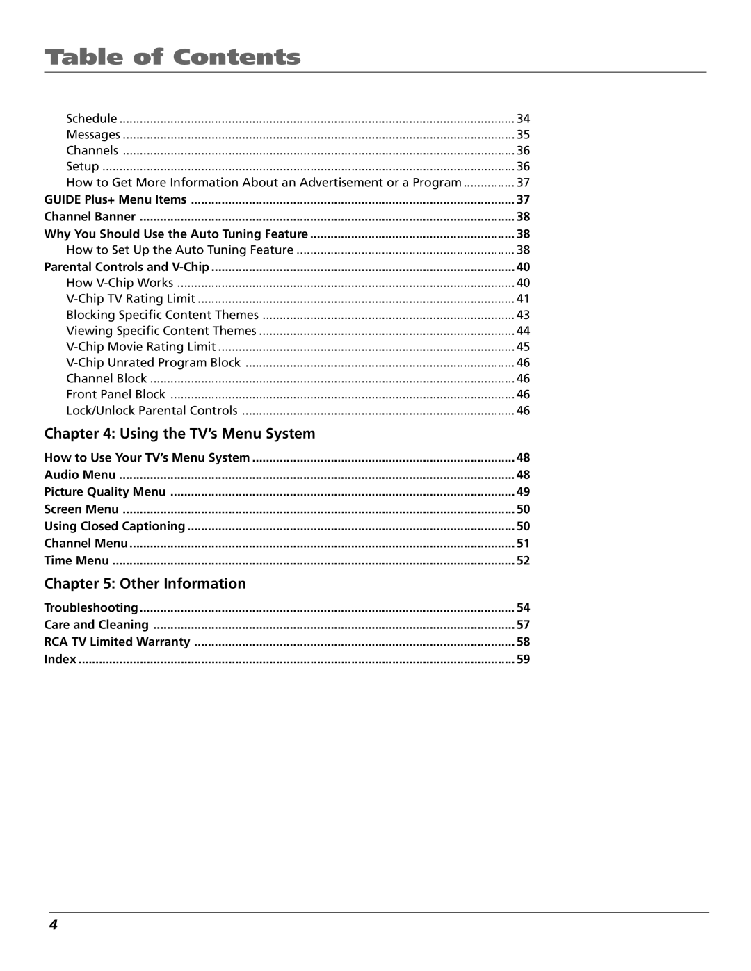 RCA F20648 manual Using the TV’s Menu System, Other Information 