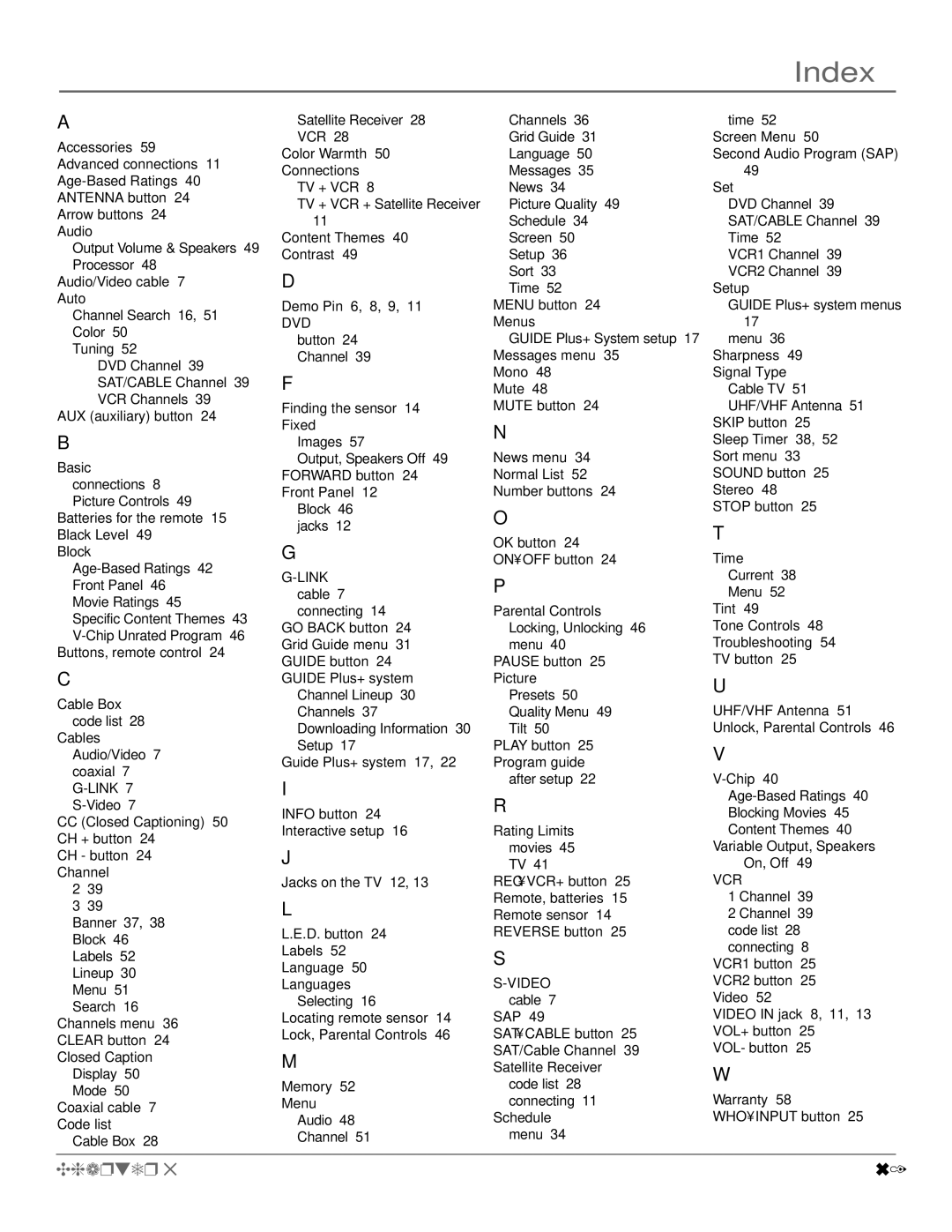 RCA F20648 manual Index, Dvd 