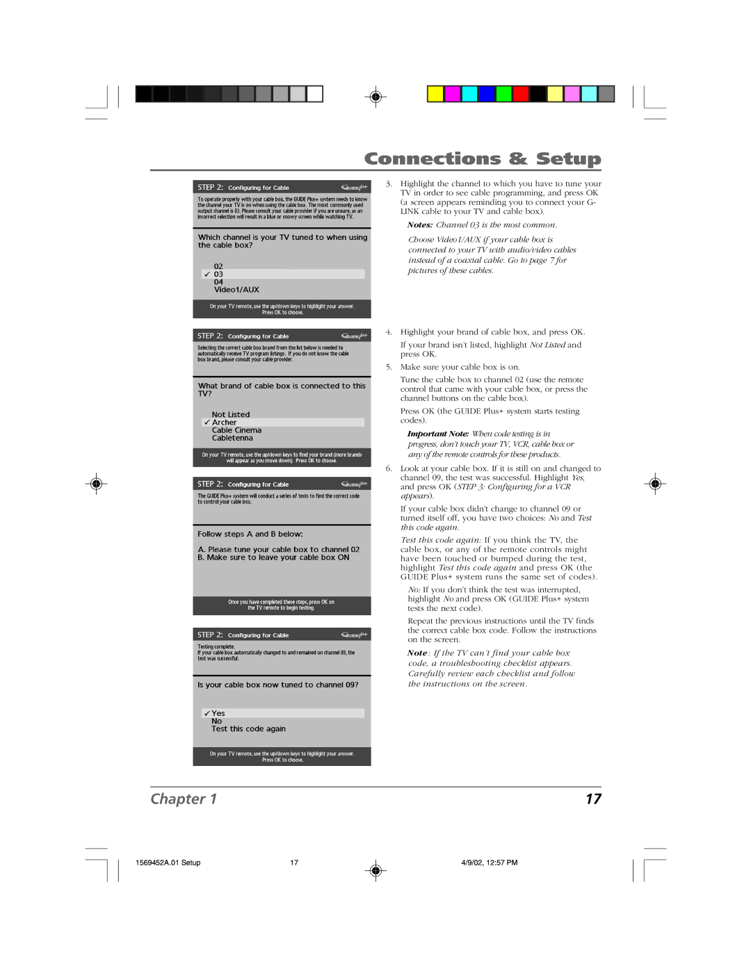 RCA F20TF10 manual Connections & Setup 