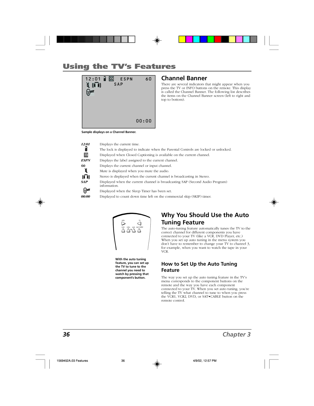 RCA F20TF10 manual Channel Banner, Why You Should Use the Auto Tuning Feature, How to Set Up the Auto Tuning Feature 