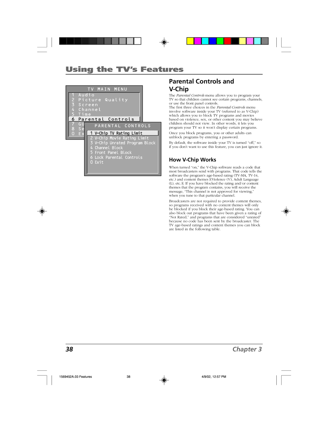 RCA F20TF10 manual Parental Controls Chip, How V-Chip Works 