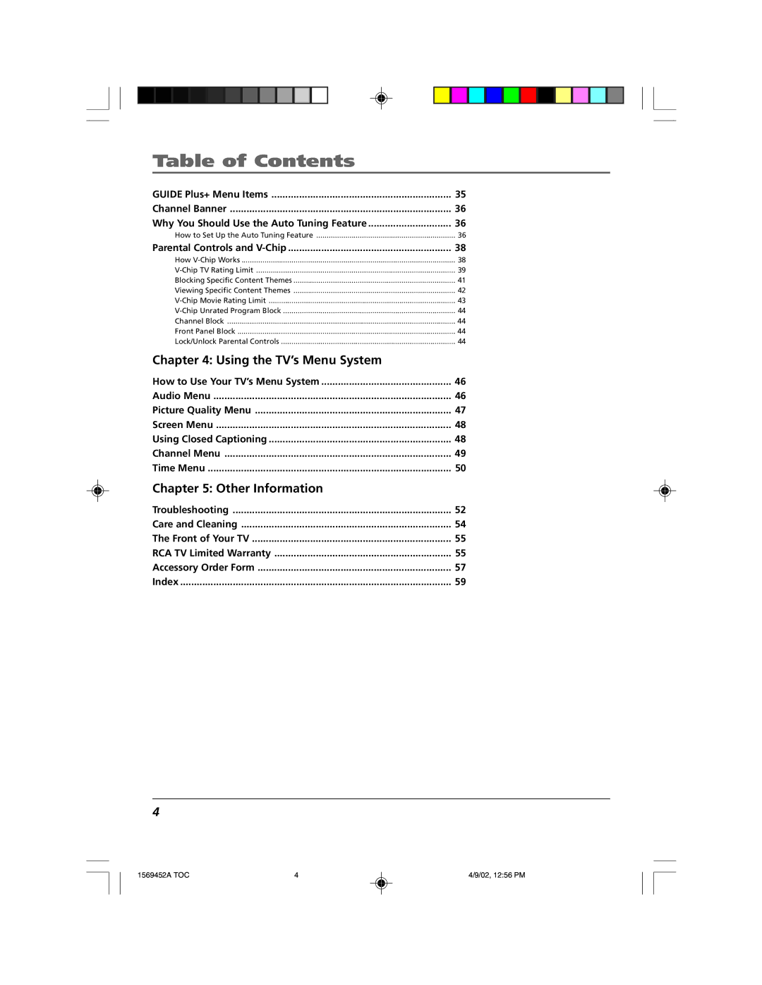 RCA F20TF10 manual Using the TV’s Menu System, Other Information 