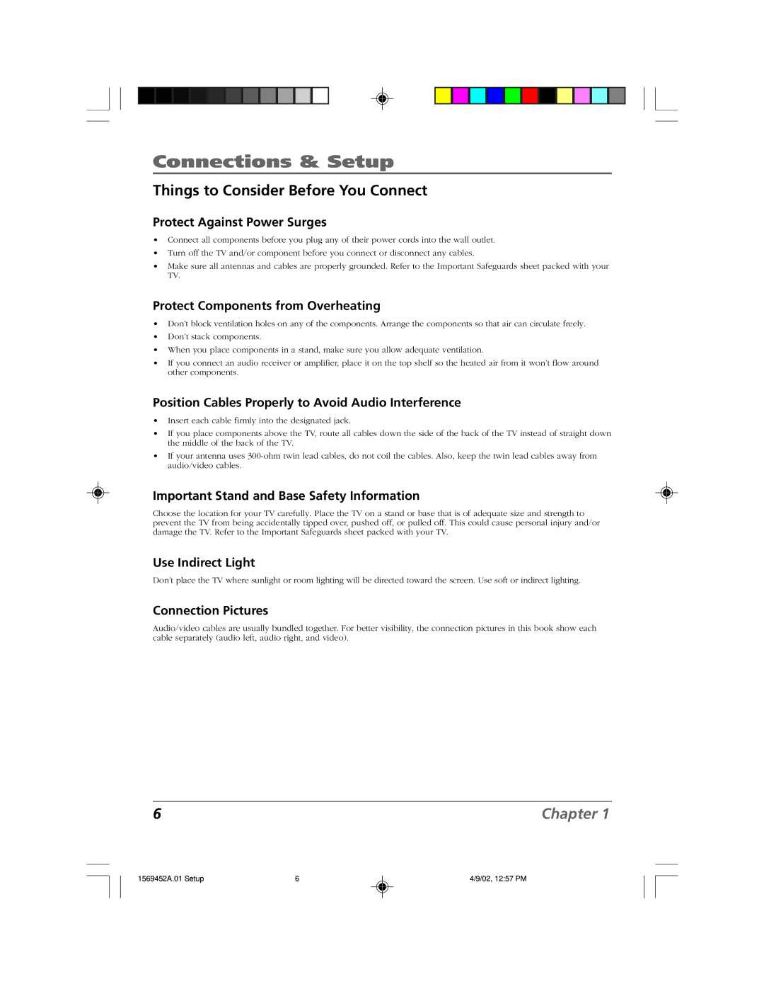 RCA F20TF10 manual Connections & Setup, Things to Consider Before You Connect 