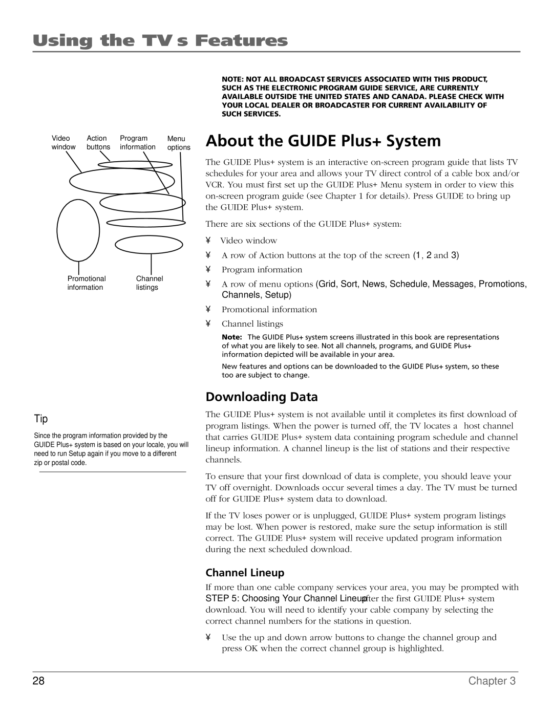 RCA F20TF20, MR51TF20, F27TF700, MR68TF700 manual Using the TV’s Features, About the Guide Plus+ System, Downloading Data 