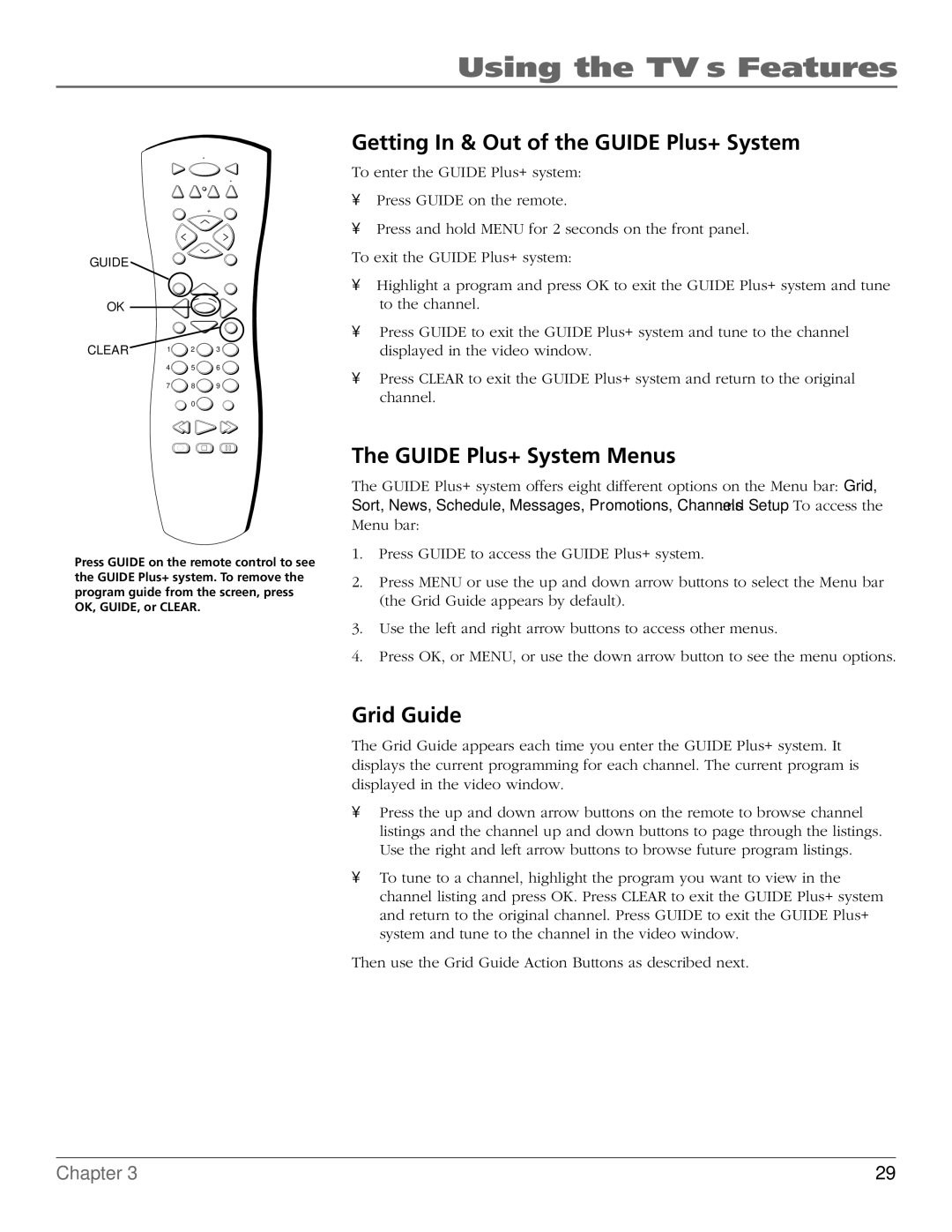 RCA F20TF20, MR51TF20, F27TF700, MR68TF700 manual Getting In & Out of the Guide Plus+ System, Guide Plus+ System Menus 