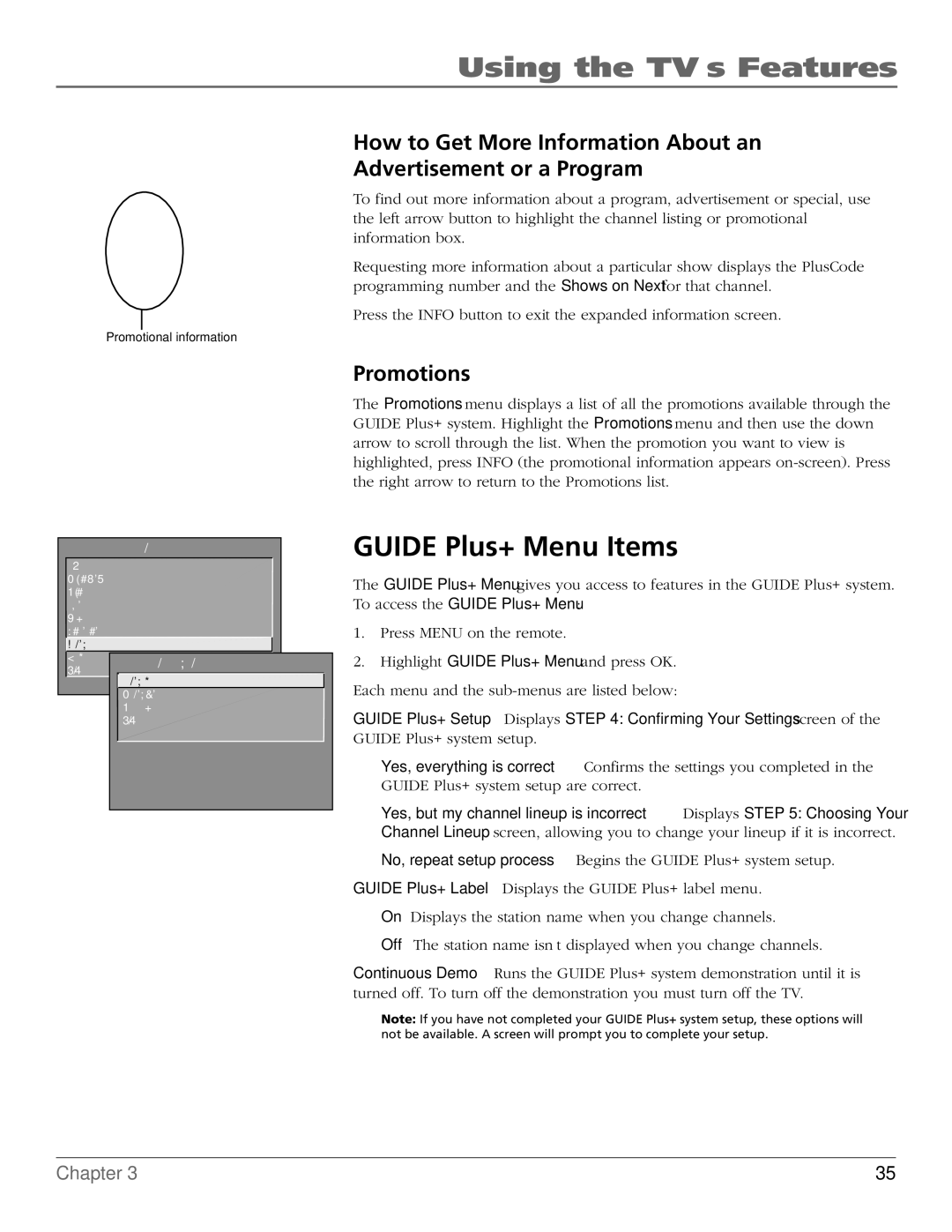 RCA F20TF20, MR51TF20, F27TF700, MR68TF700 manual Guide Plus+ Menu Items, Promotions 