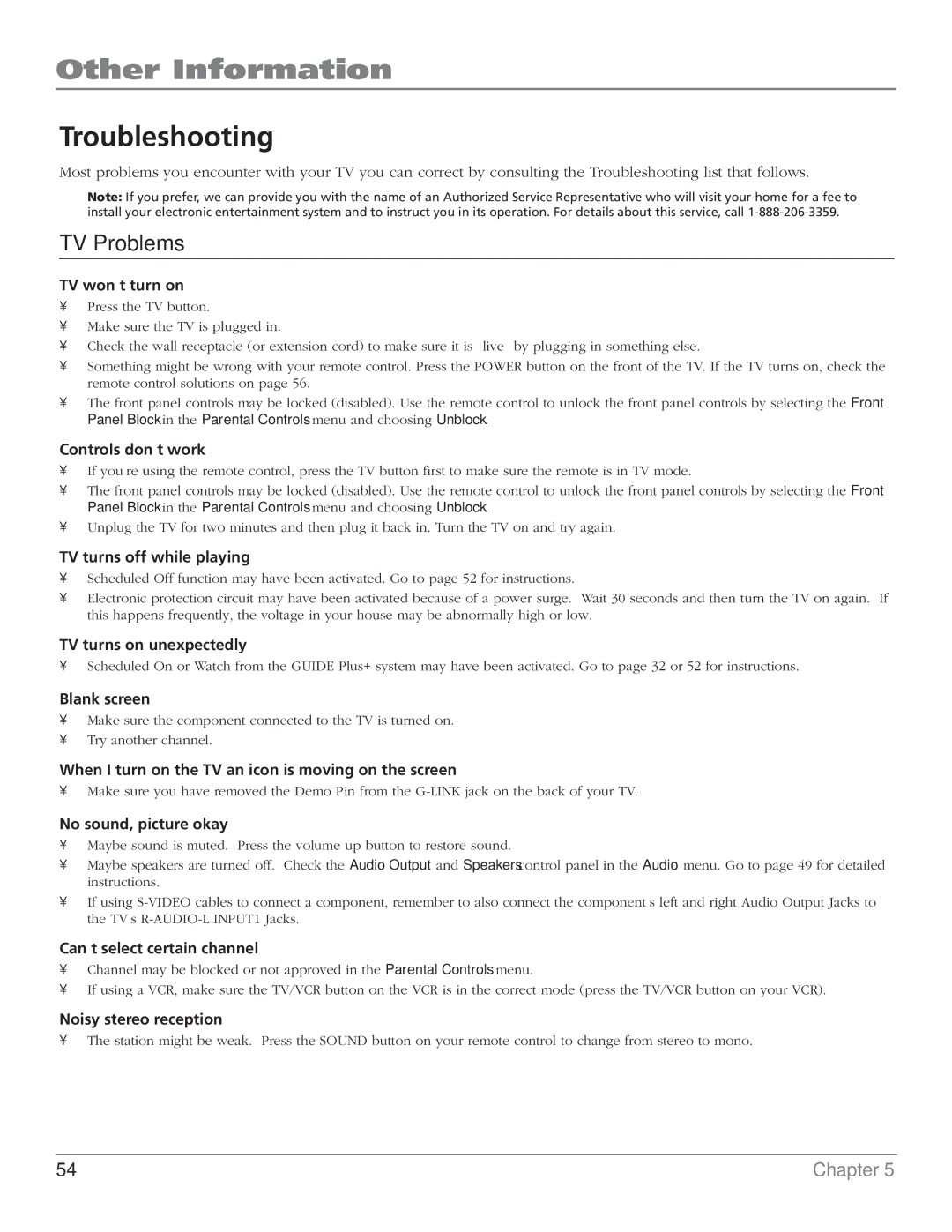 RCA F20TF20, MR51TF20, F27TF700, MR68TF700 manual Other Information, Troubleshooting 