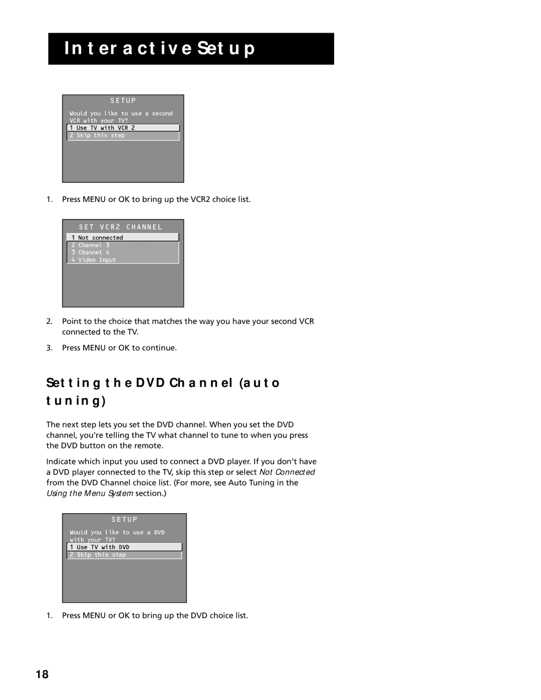 RCA F25305, F20645 manual Setting the DVD Channel Auto Tuning 