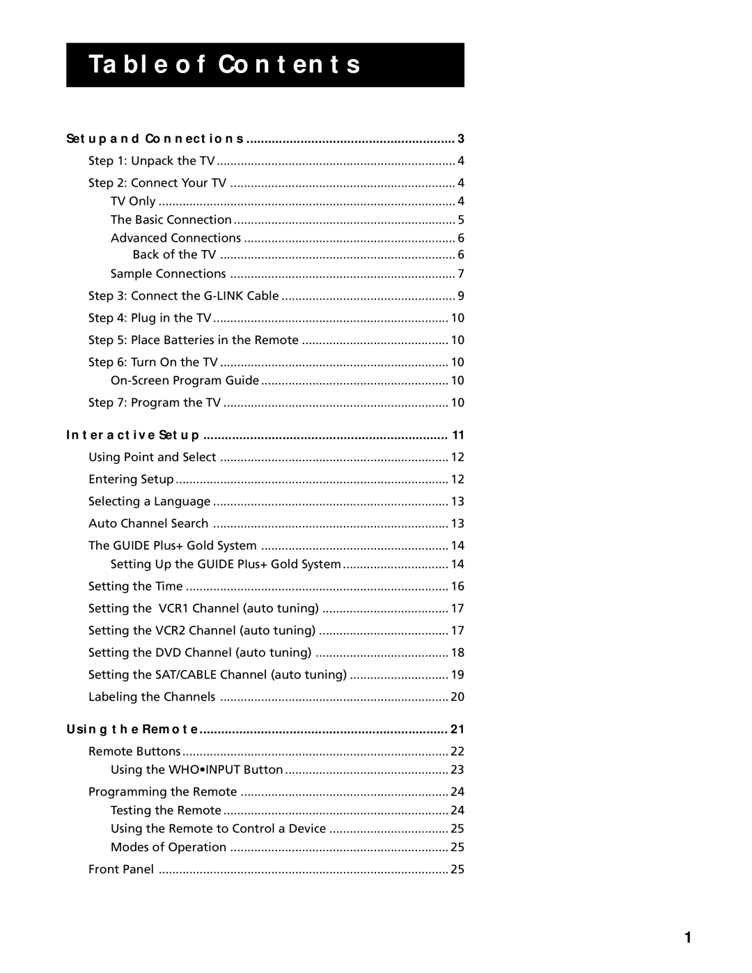 RCA F20645, F25305 manual Table of Contents 