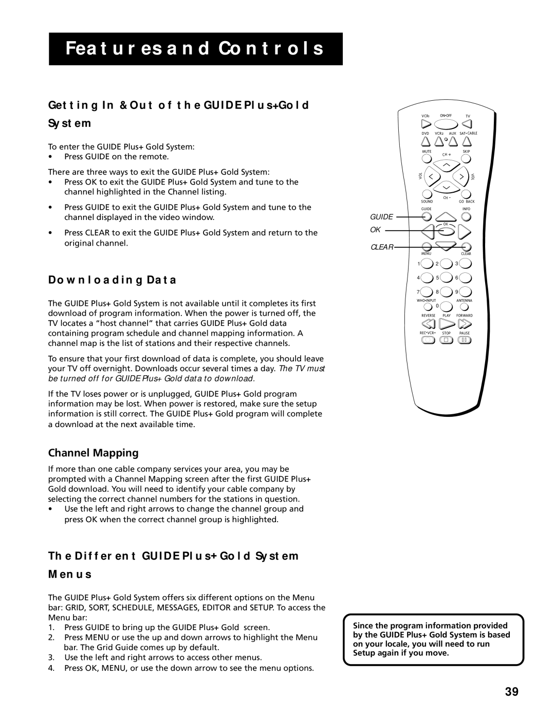 RCA F20645, F25305 manual Getting in & OUT of the Guide PLUS+ Gold System, Downloading Data, Channel Mapping 