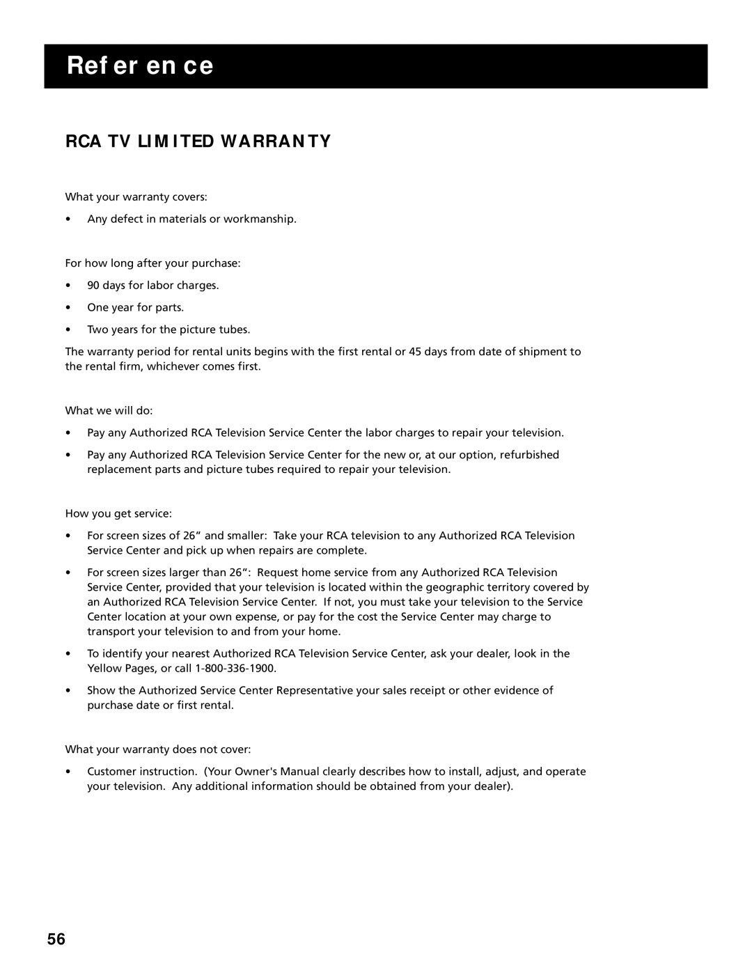 RCA F25305, F20645 manual RCA TV Limited Warranty 