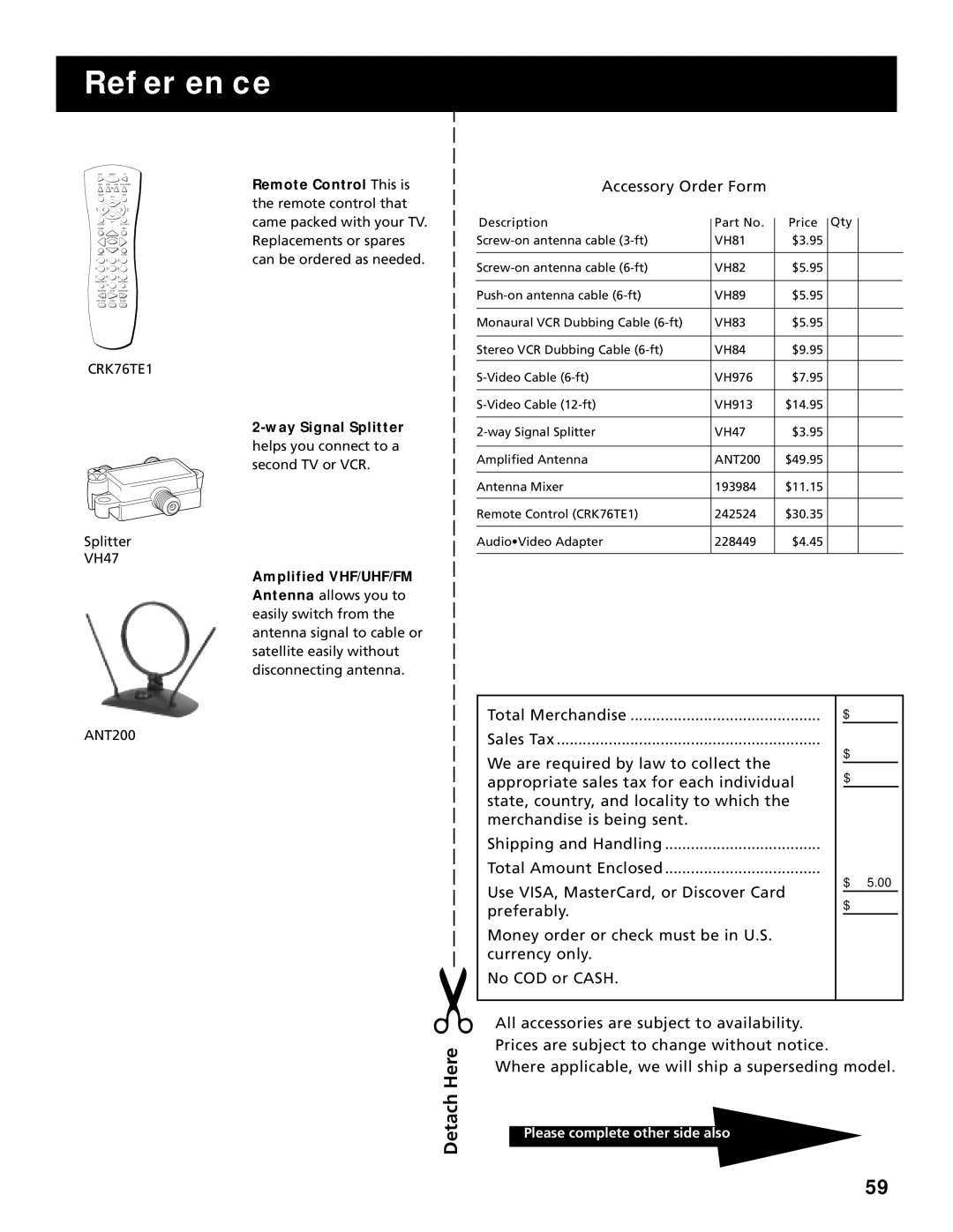 RCA F20645, F25305 manual Accessory Order Form, Amplified VHF/UHF/FM 