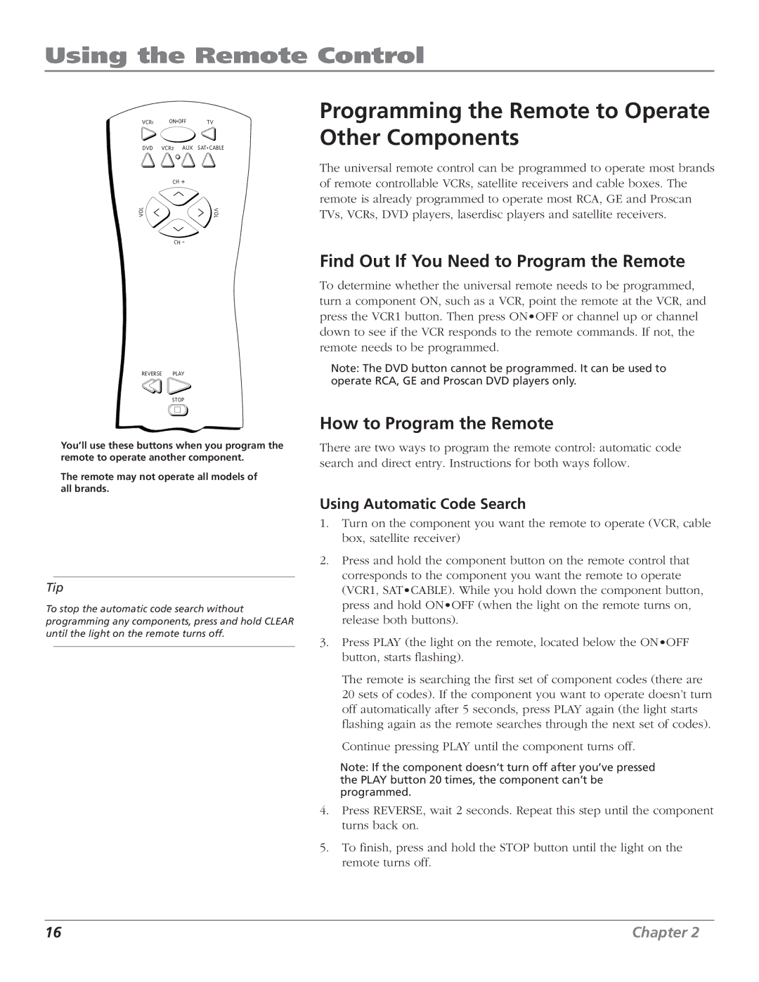 RCA F25339 manual Programming the Remote to Operate Other Components, Find Out If You Need to Program the Remote 