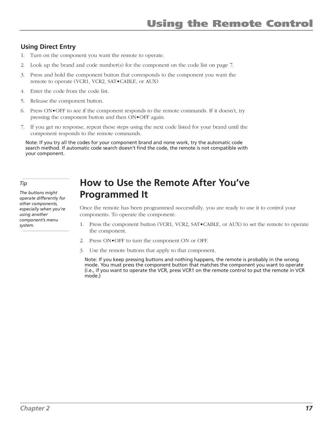 RCA F25339 manual How to Use the Remote After You’ve Programmed It, Using Direct Entry 