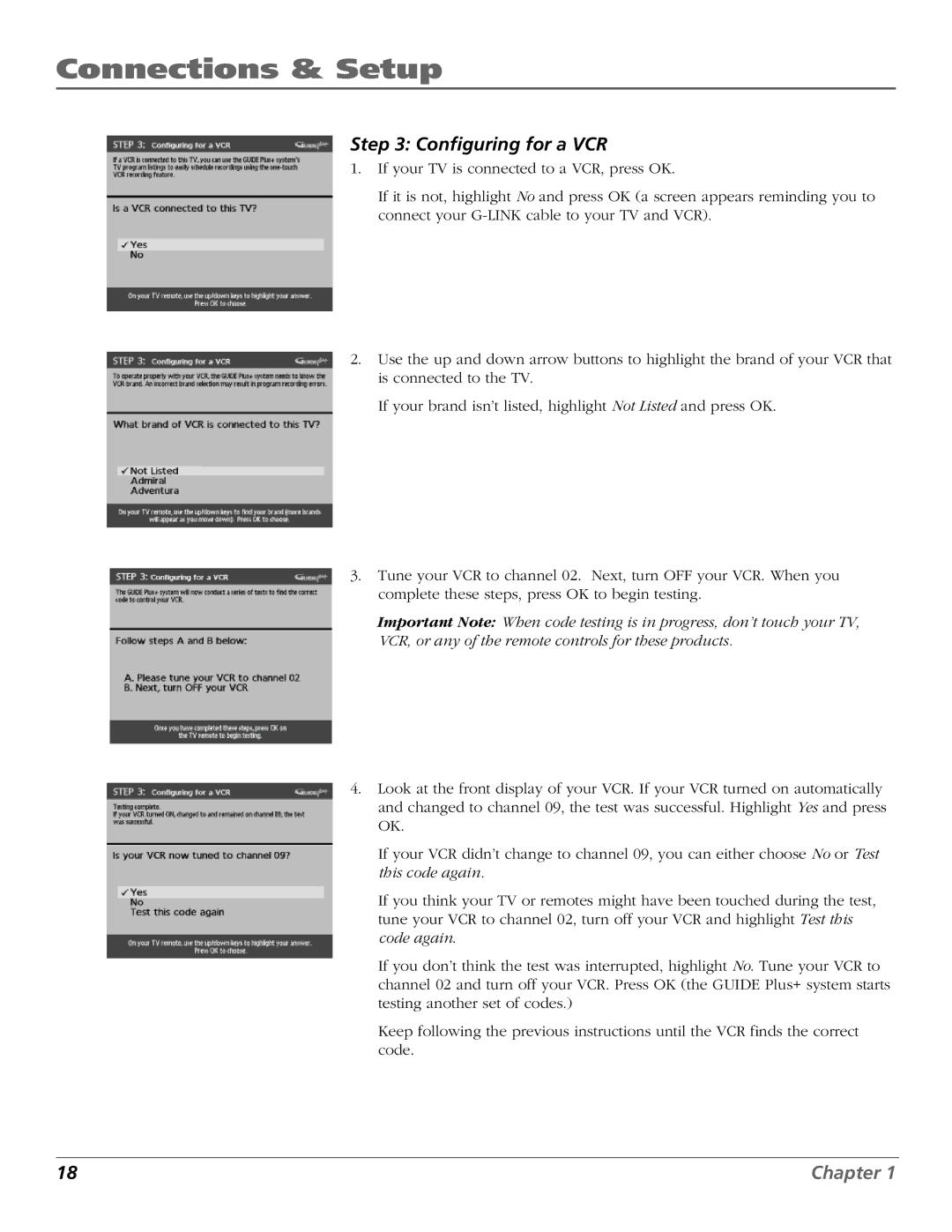 RCA F25422, F19432 manual Configuring for a VCR 