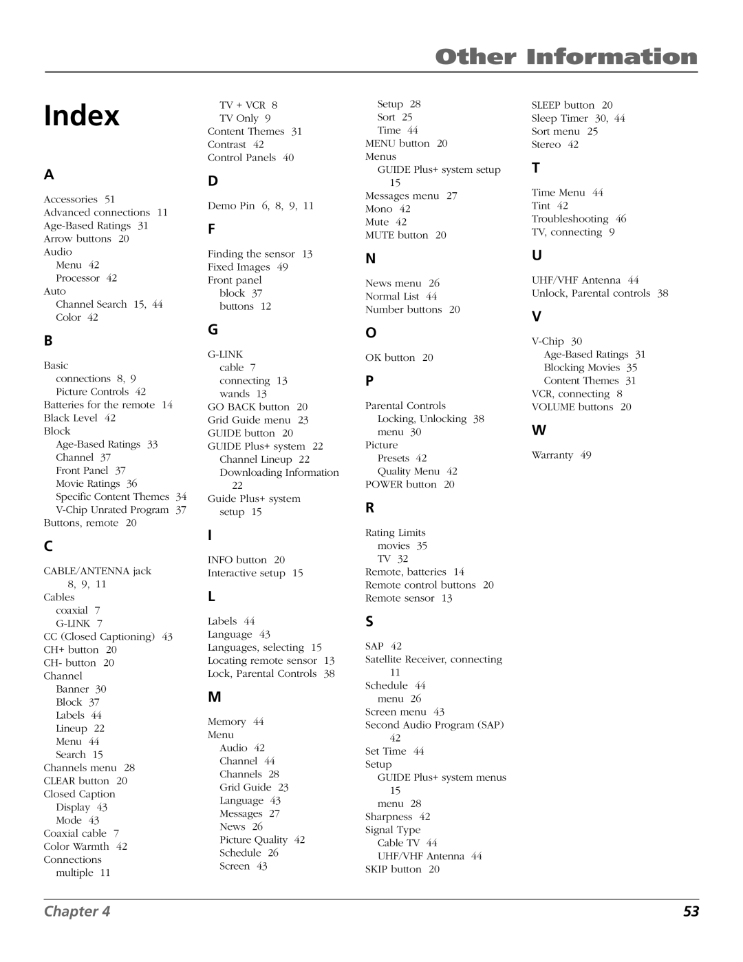 RCA F19432, F25422 manual Index 