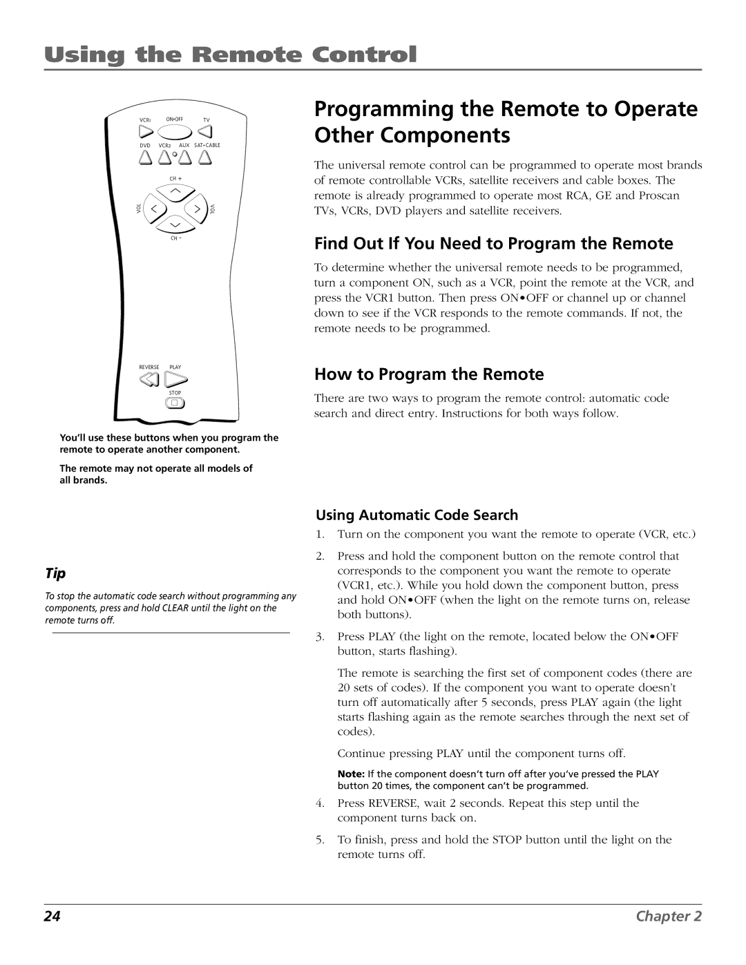 RCA F25423 manual Programming the Remote to Operate Other Components, Find Out If You Need to Program the Remote 