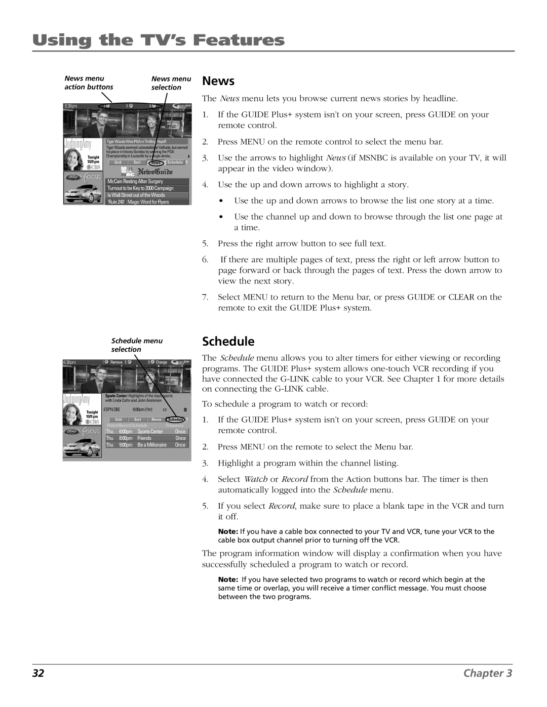 RCA F25423 manual News, Schedule 