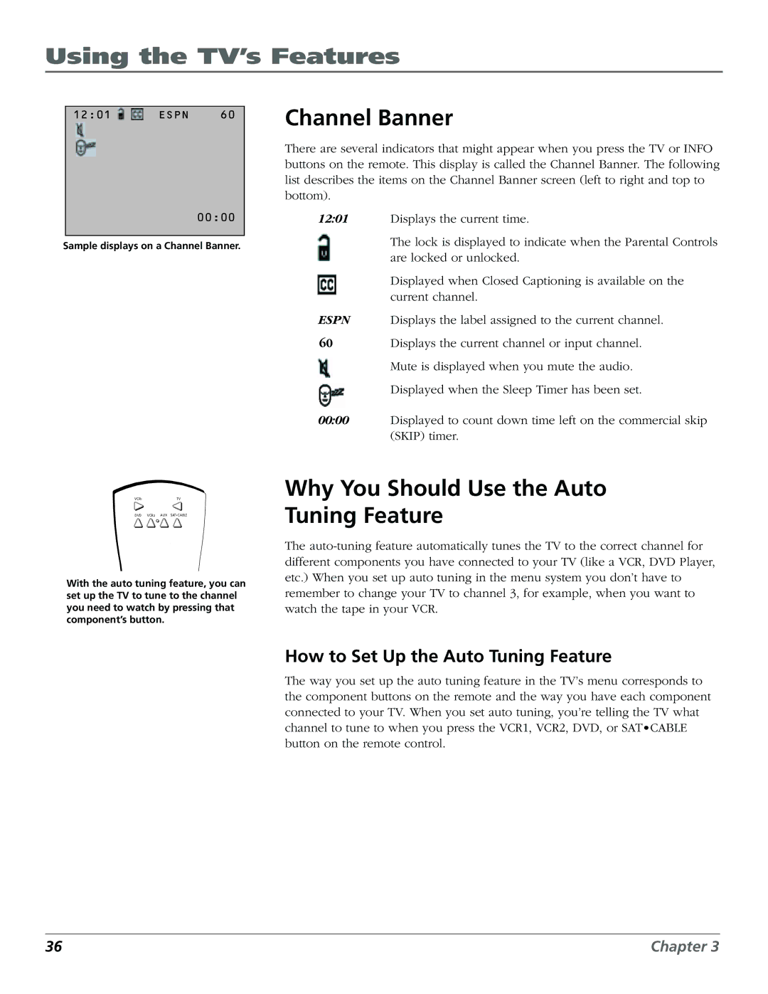 RCA F25423 manual Channel Banner, Why You Should Use the Auto Tuning Feature, How to Set Up the Auto Tuning Feature 