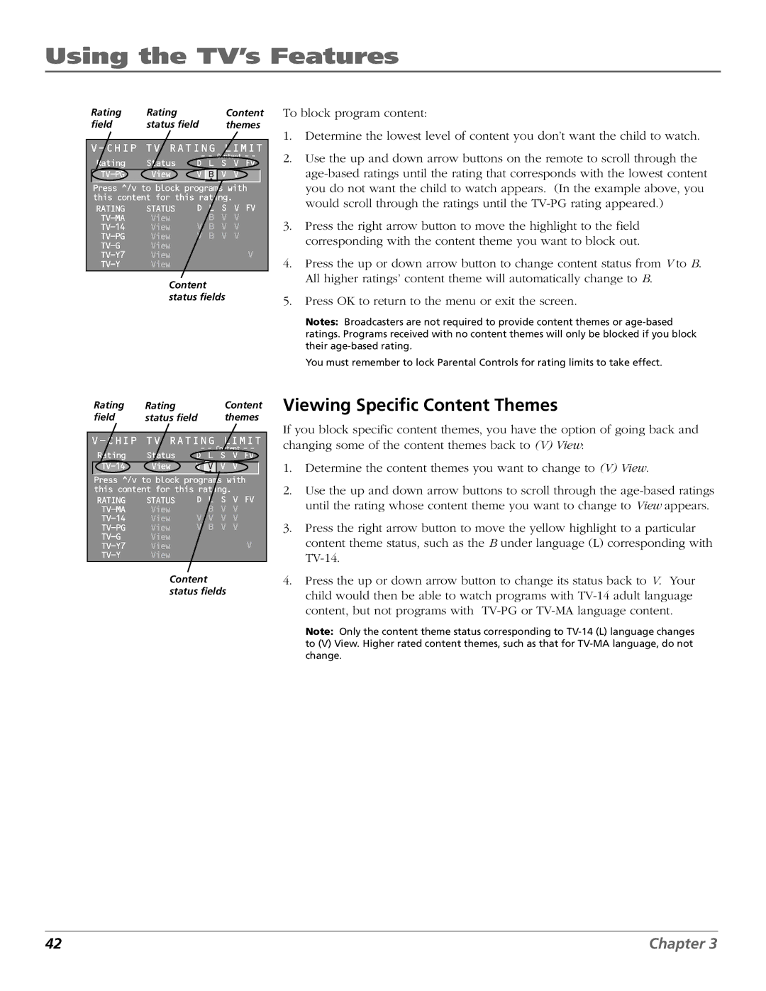 RCA F25423 manual Viewing Specific Content Themes 