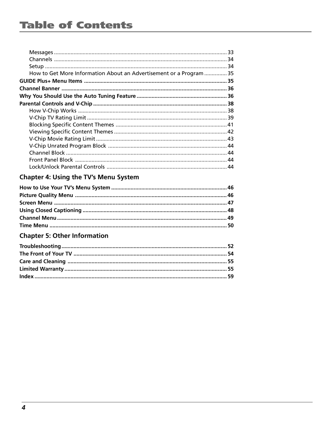 RCA F25423 manual Using the TV’s Menu System, Other Information 