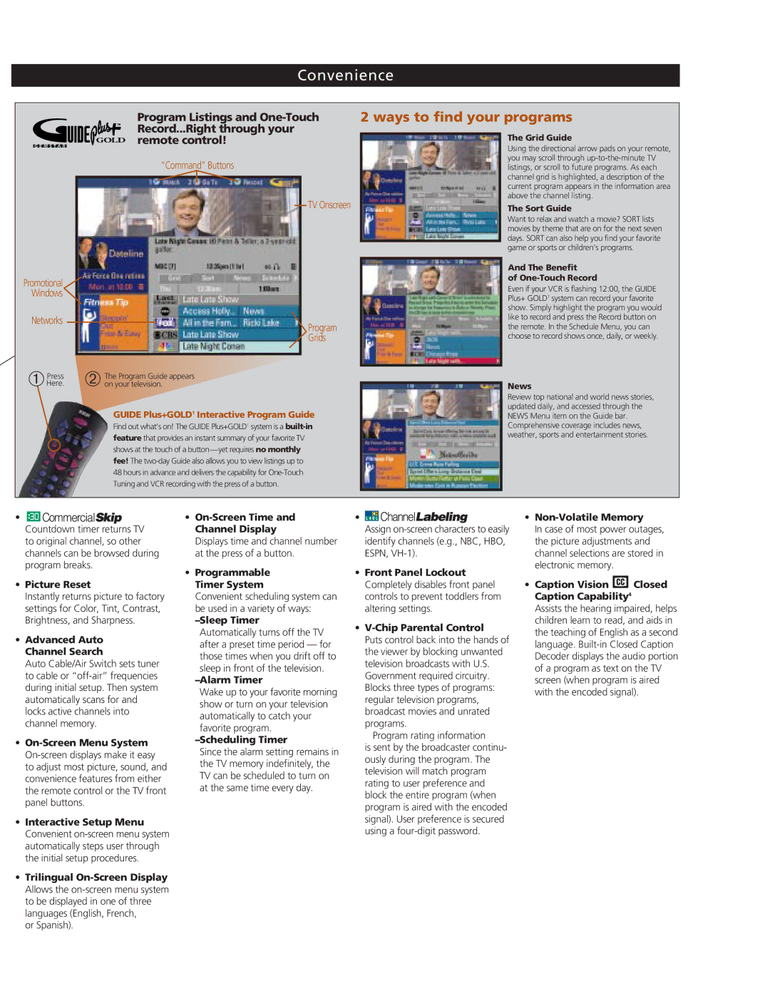 RCA F25432 manual Convenience 