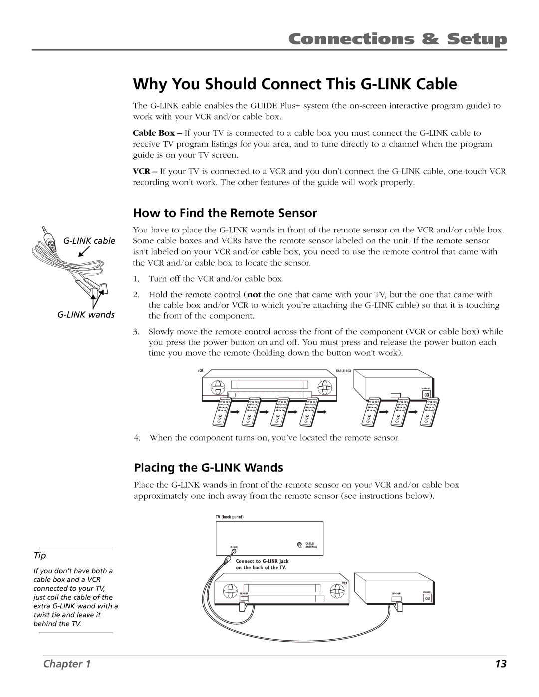 RCA F19442, F26432 manual Why You Should Connect This G-LINK Cable, How to Find the Remote Sensor, Placing the G-LINK Wands 