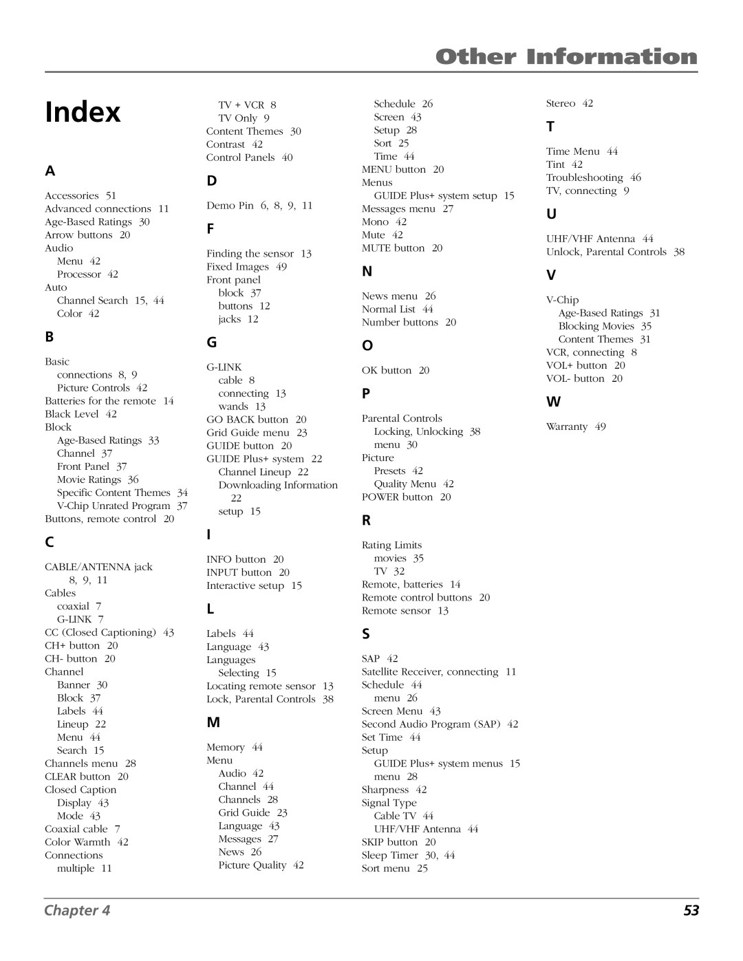 RCA F19442, F26432 manual Index 