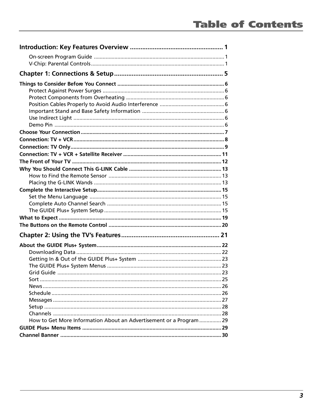 RCA F26433 manual Table of Contents 