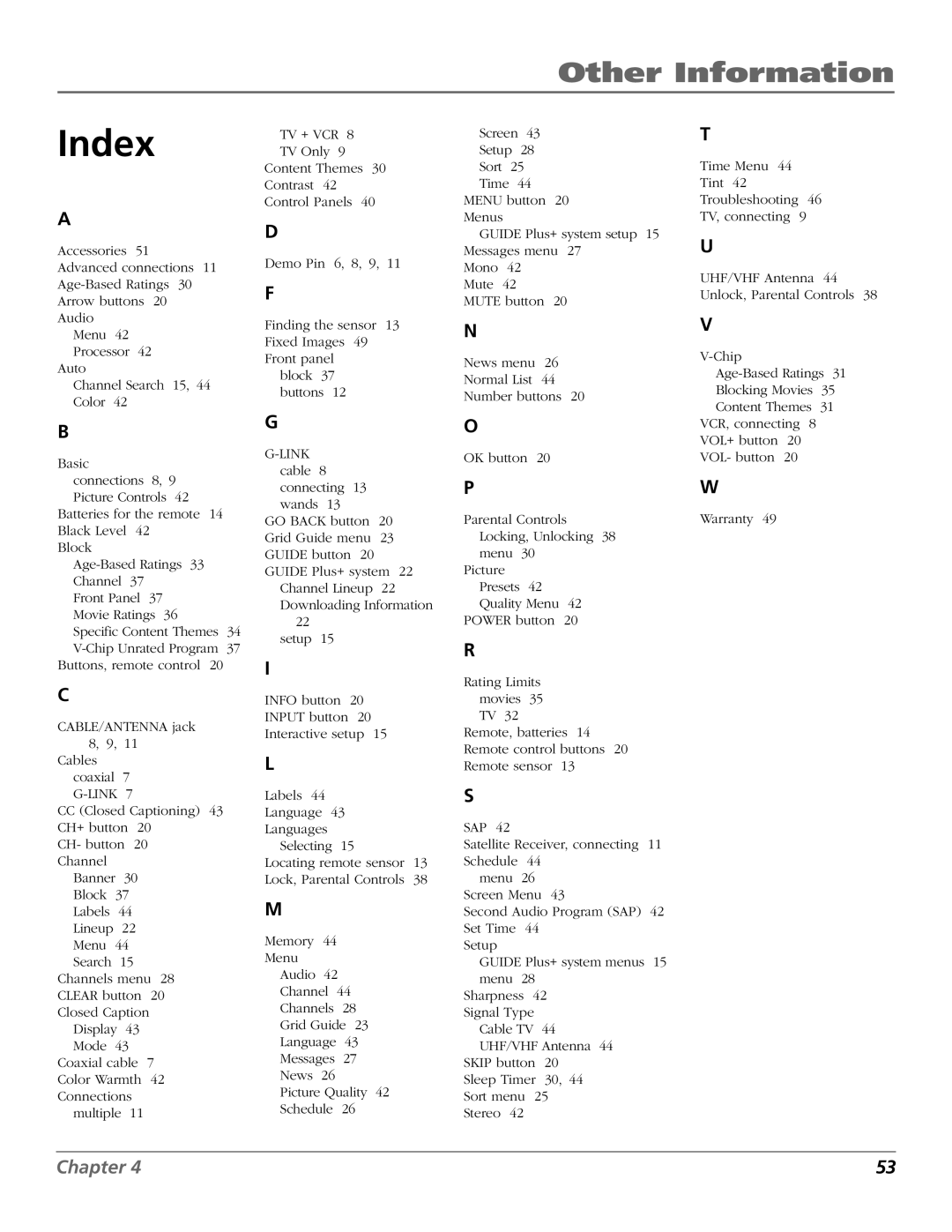 RCA F26433 manual Index 