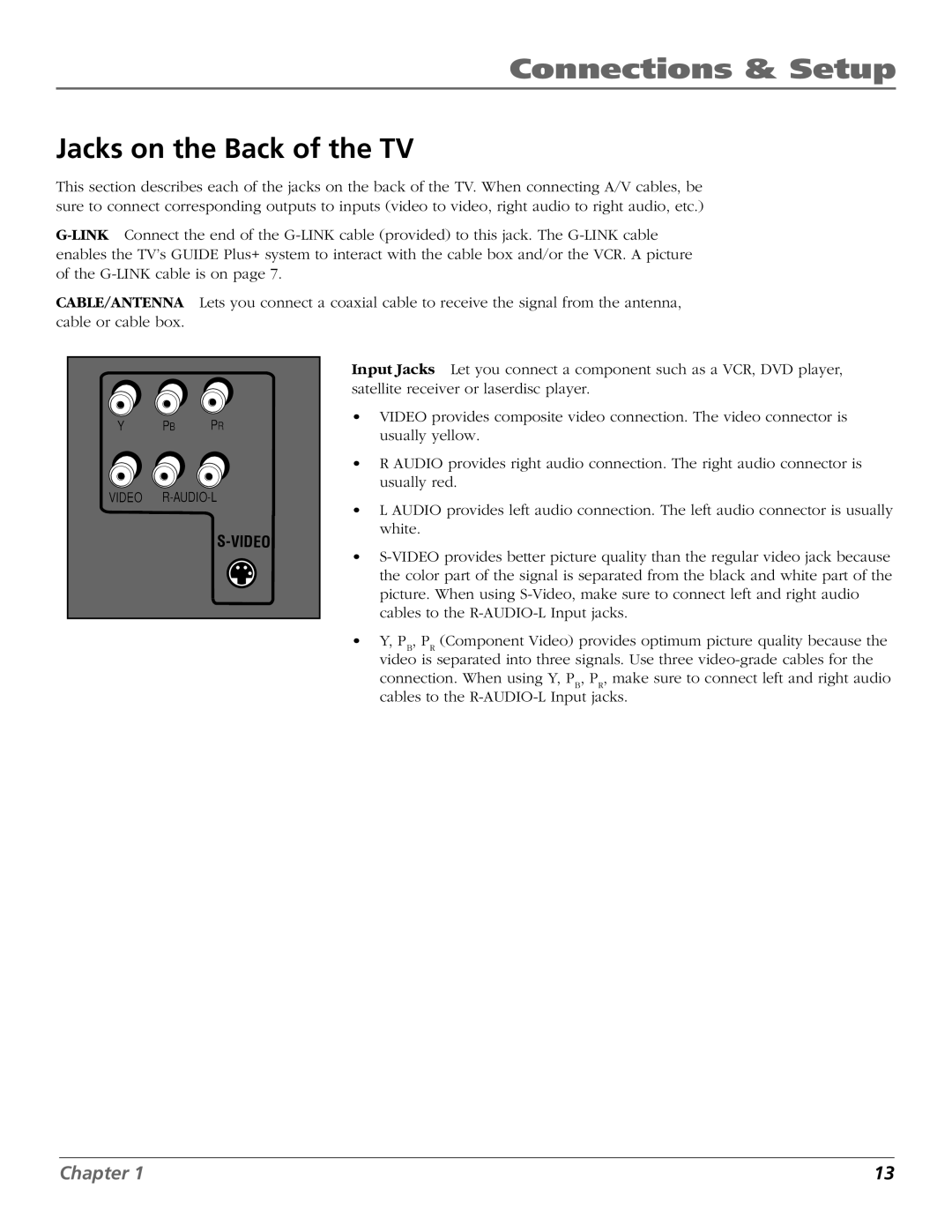 RCA F27443 manual Jacks on the Back of the TV 