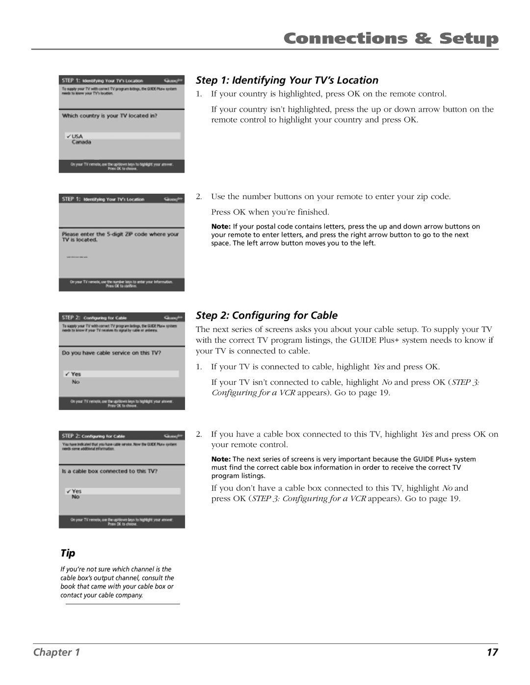 RCA F27443 manual Identifying Your TV’s Location 