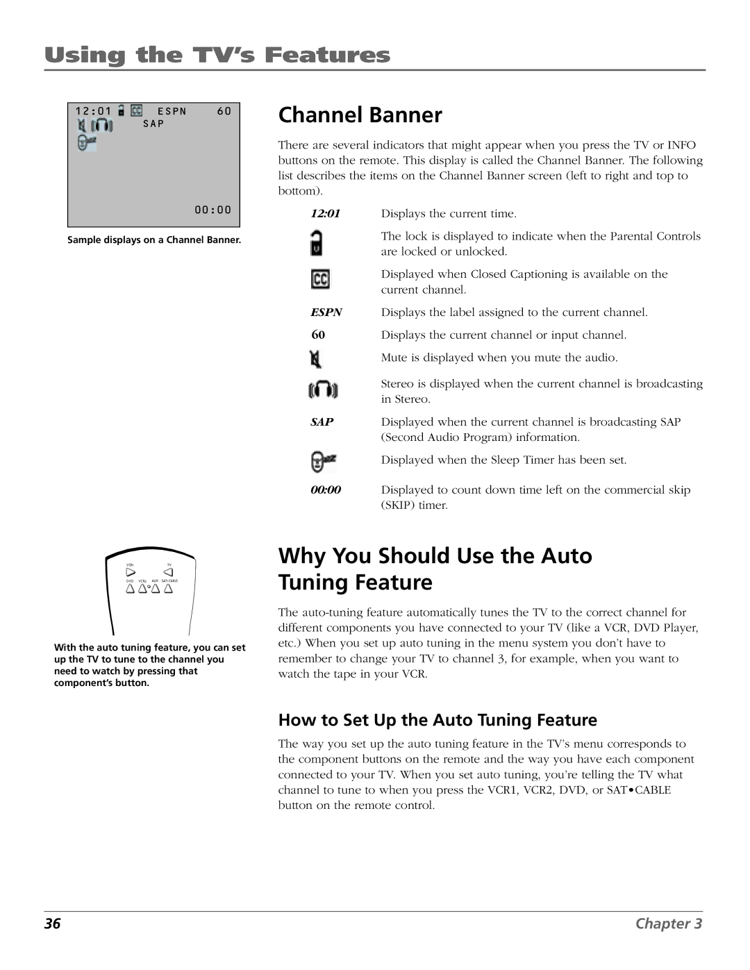 RCA F27443 manual Channel Banner, Why You Should Use the Auto Tuning Feature, How to Set Up the Auto Tuning Feature 