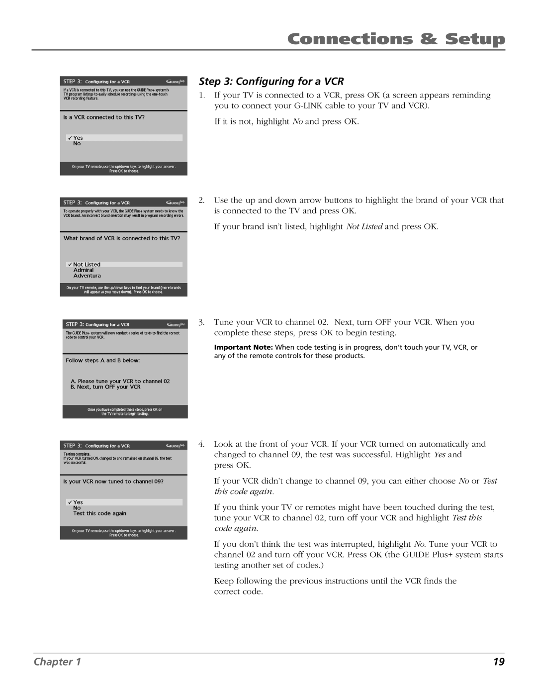 RCA F27450, F32444, F32450, F36444, F36450 manual Configuring for a VCR 