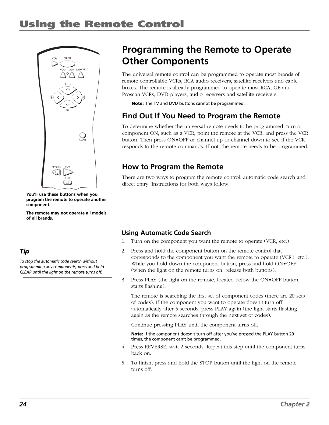 RCA F27450, F32444, F32450, F36444, F36450 Programming the Remote to Operate Other Components, How to Program the Remote 