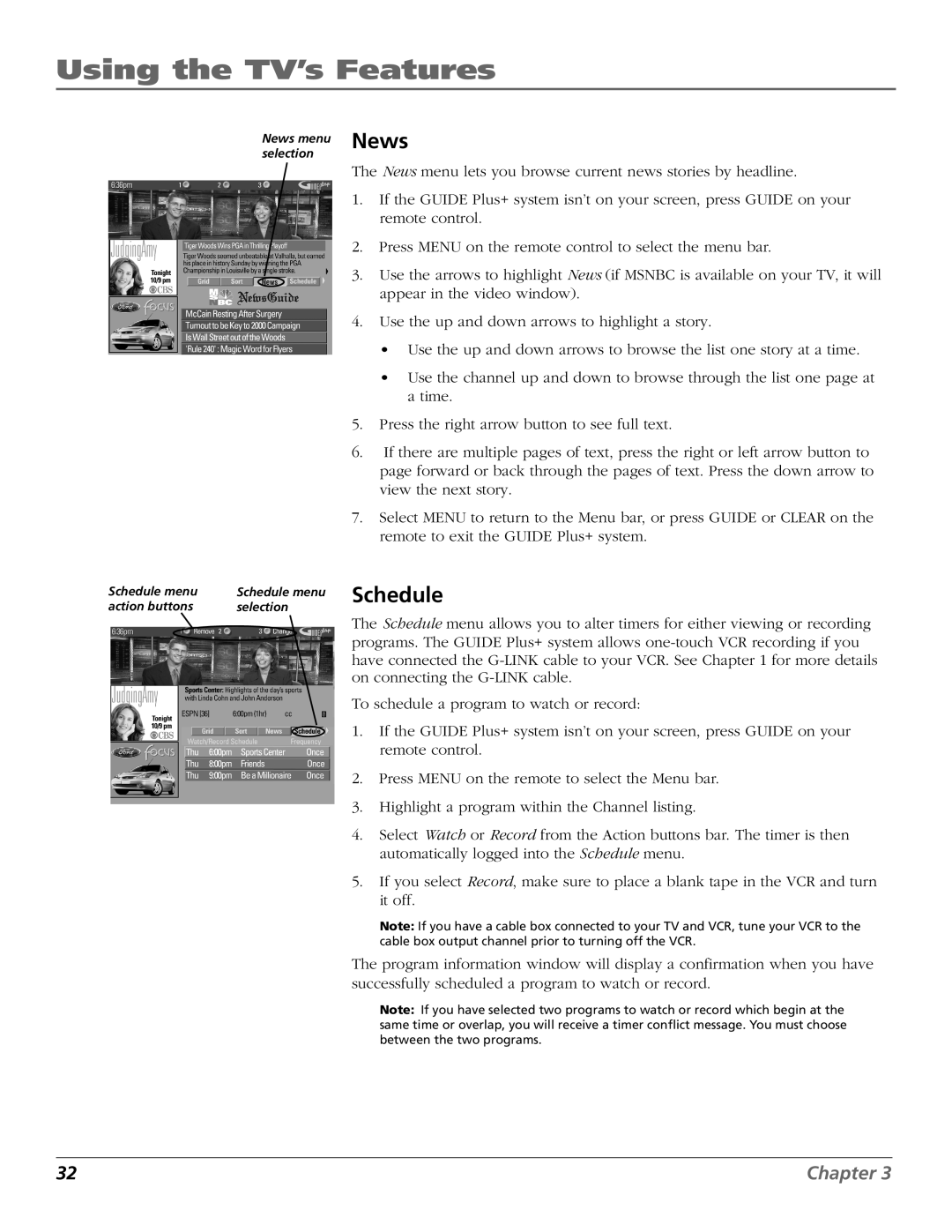 RCA F27450, F32444, F32450, F36444, F36450 manual News, Schedule 