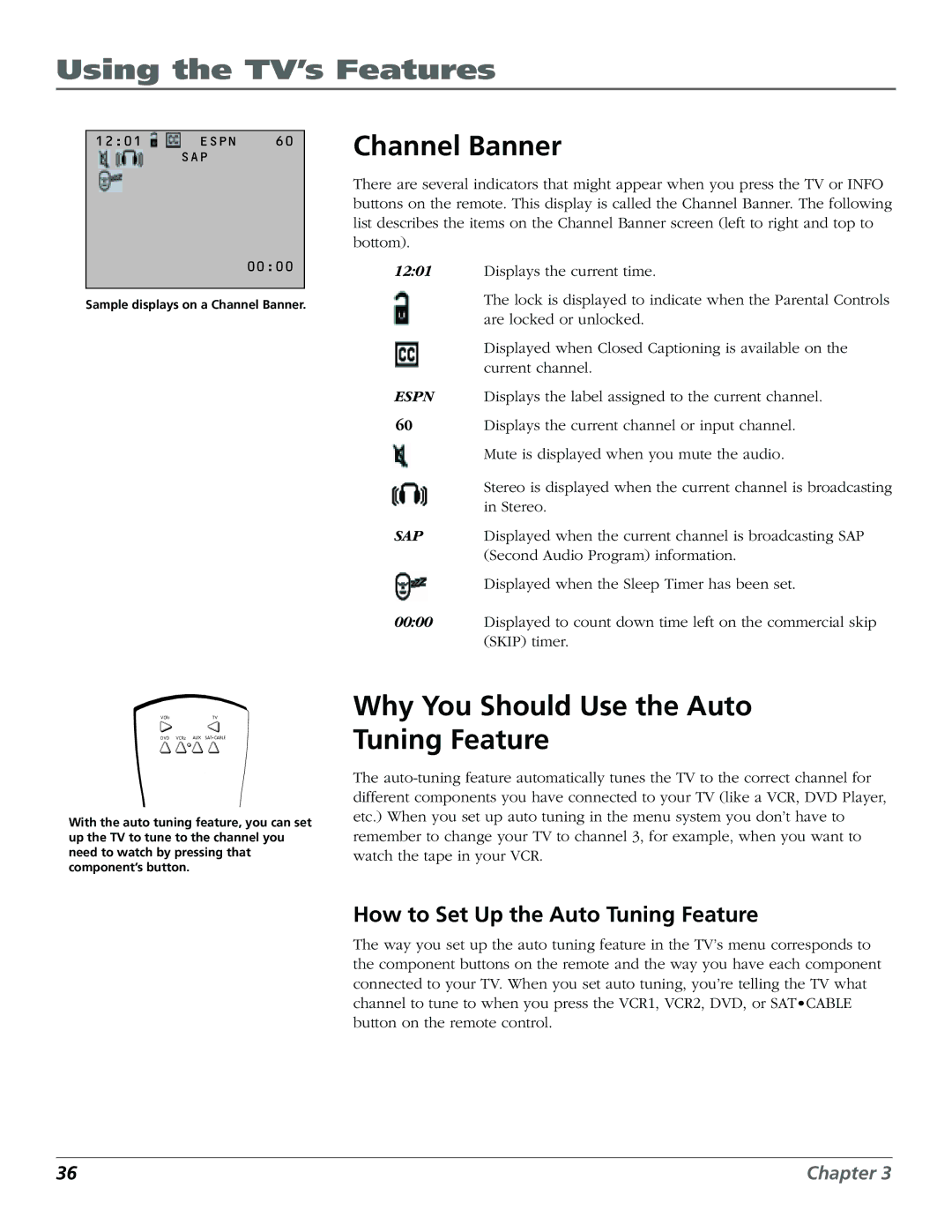 RCA F27450, F32444, F32450, F36444, F36450 manual Channel Banner, Why You Should Use the Auto Tuning Feature 