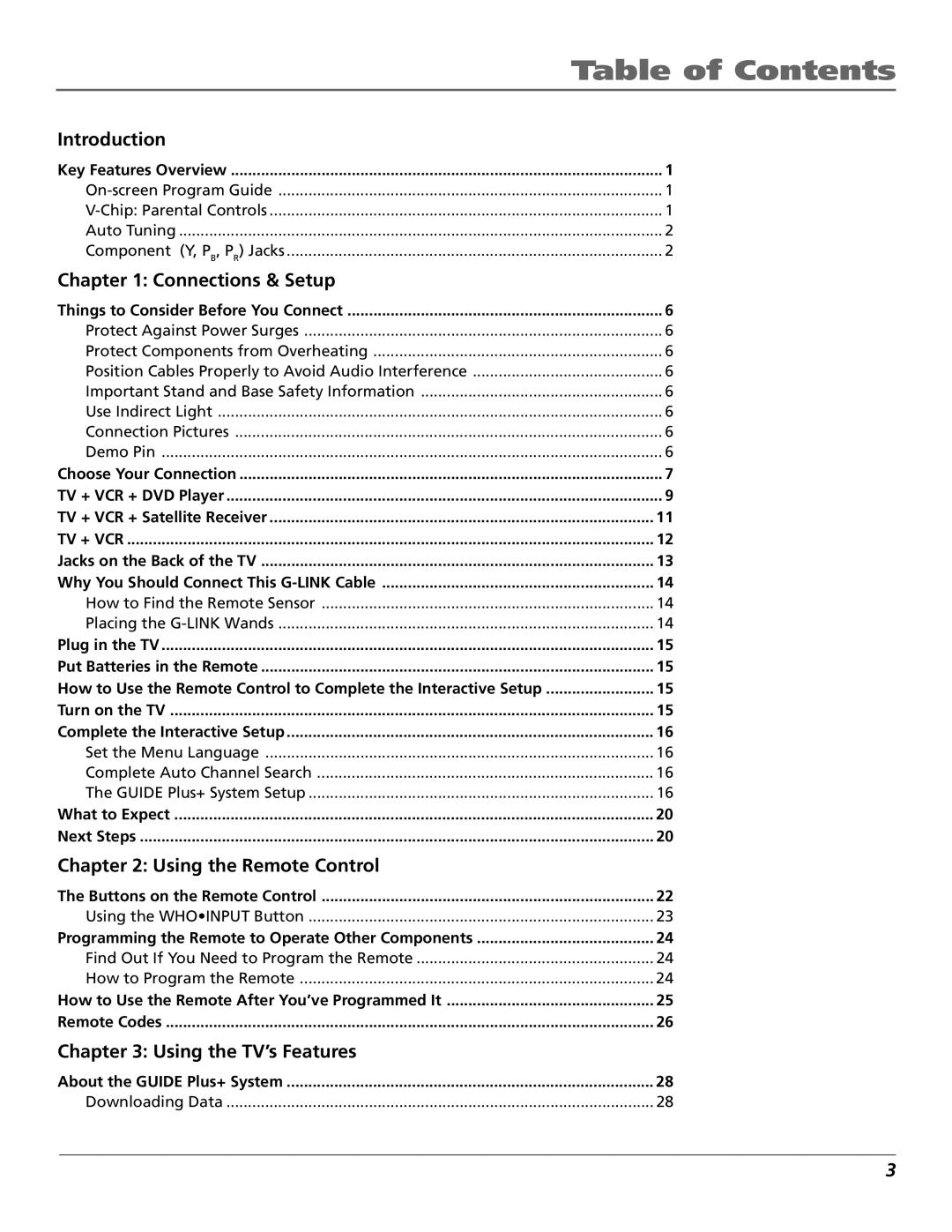 RCA F27450, F32444, F32450, F36444, F36450 manual Table of Contents 