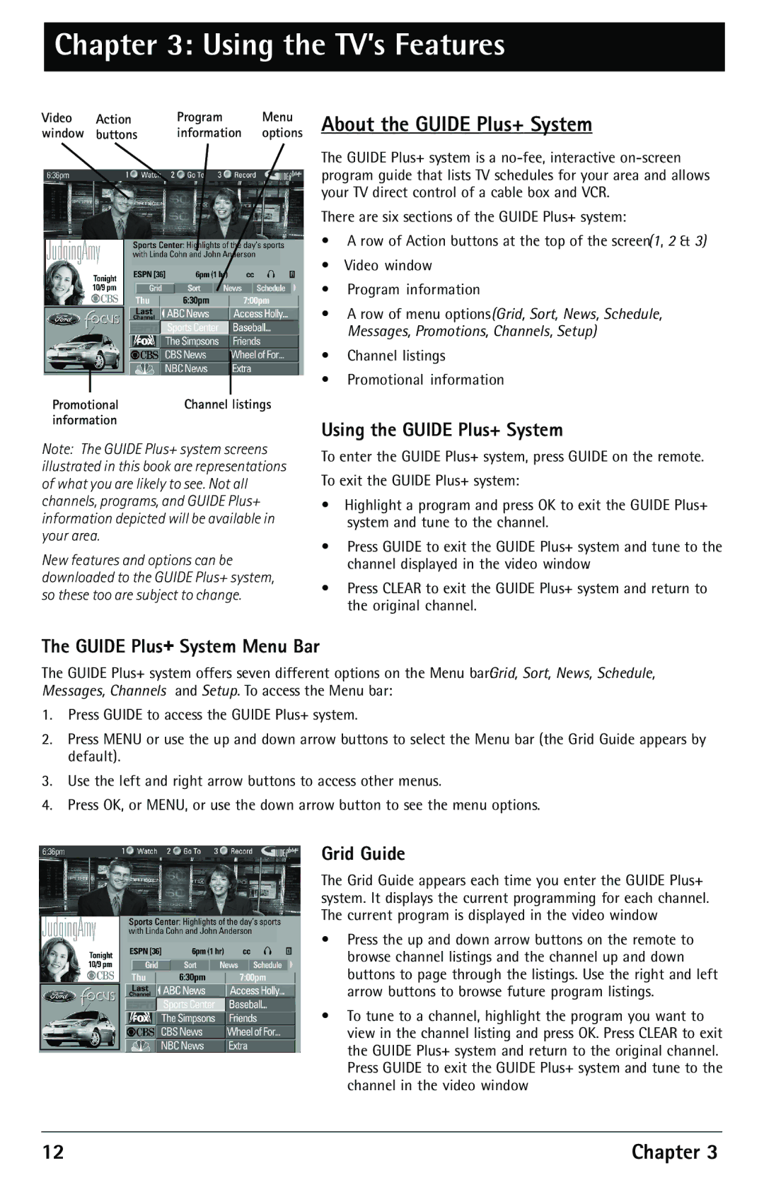 RCA F27450 manual About the Guide Plus+ System, Using the Guide Plus+ System, Guide Plus+ System Menu Bar, Grid Guide 