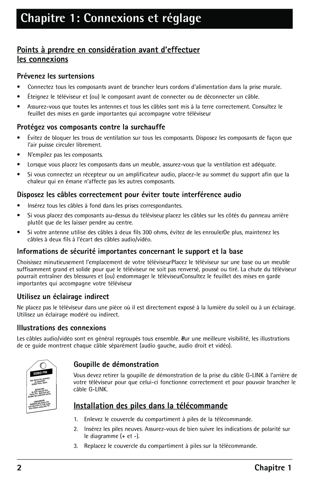 RCA F27450 manual Installation des piles dans la télécommande 