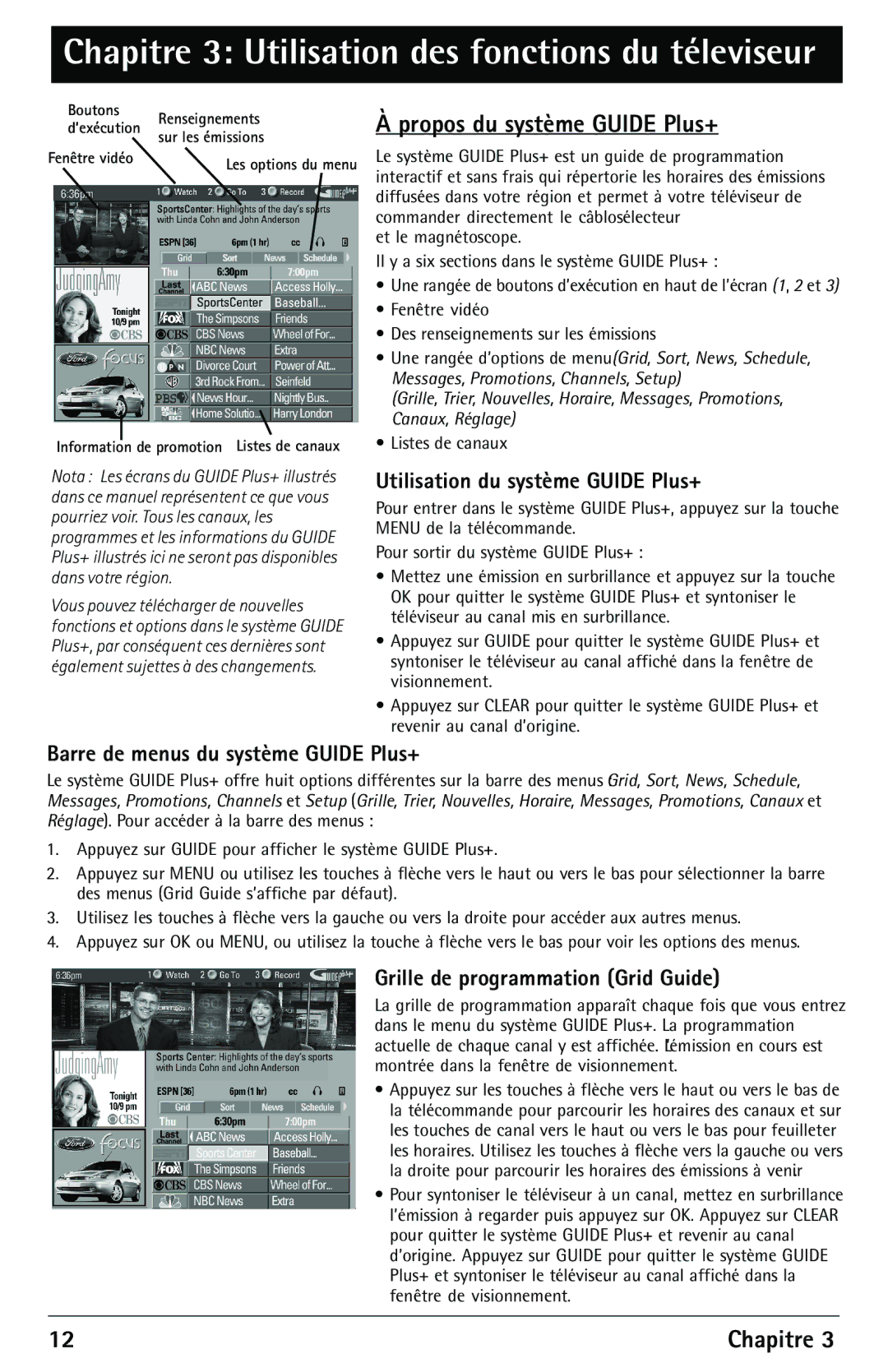 RCA F27450 manual Propos du système Guide Plus+, Utilisation du système Guide Plus+, Barre de menus du système Guide Plus+ 