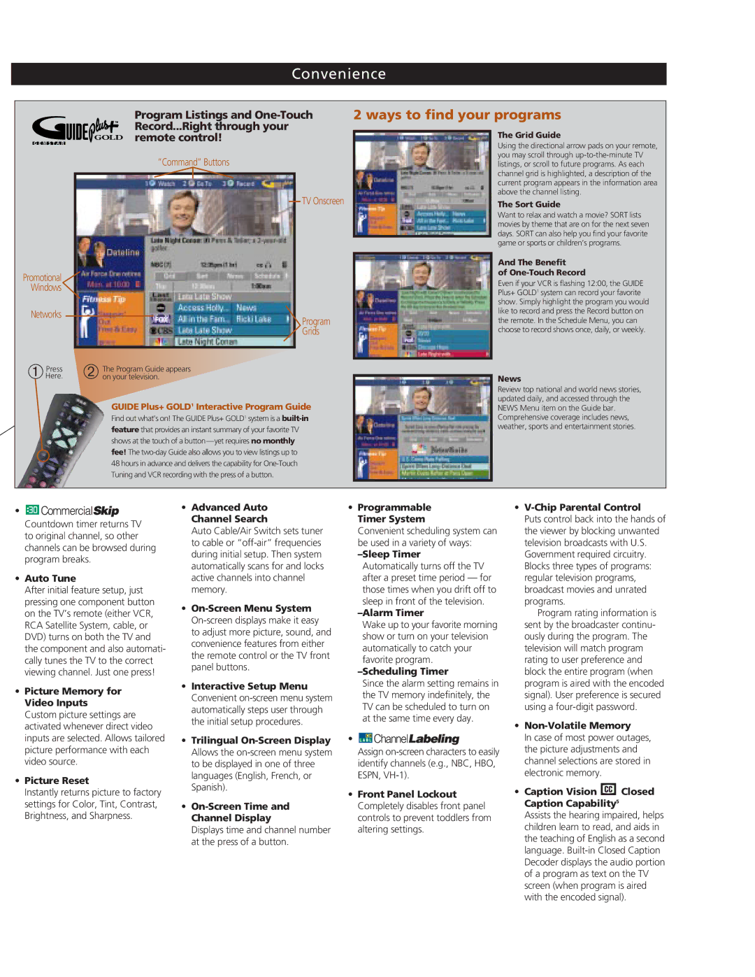 RCA F27647 manual Convenience 