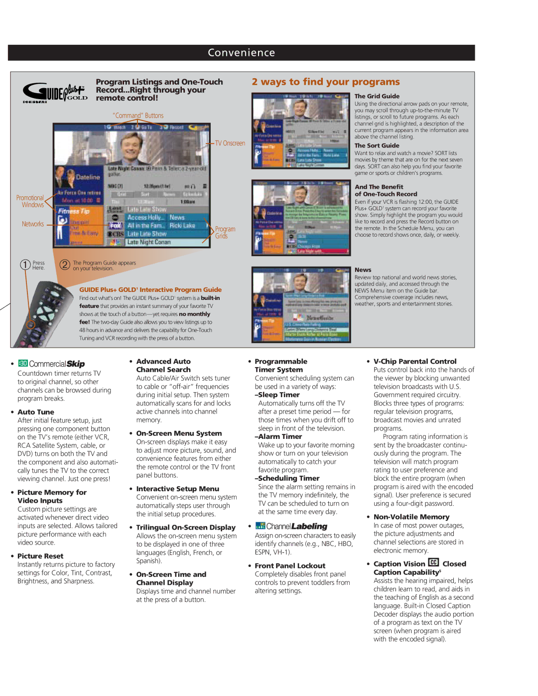 RCA F27648 manual Convenience 