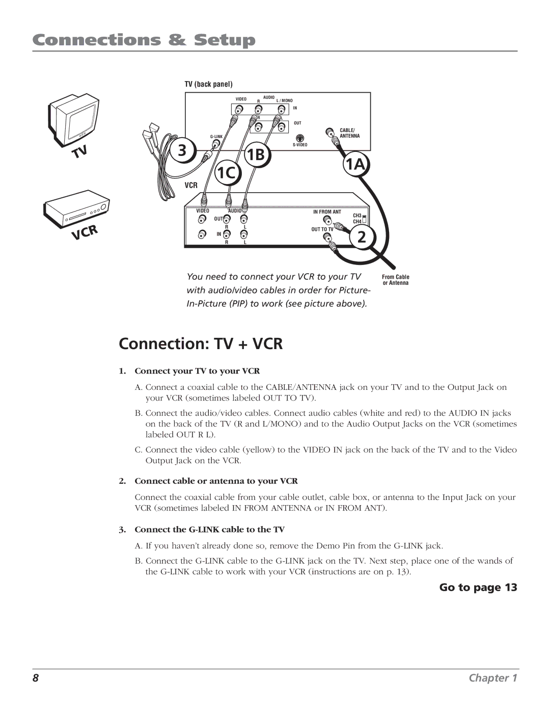 RCA F27669 manual Connection TV + VCR, Vcr 