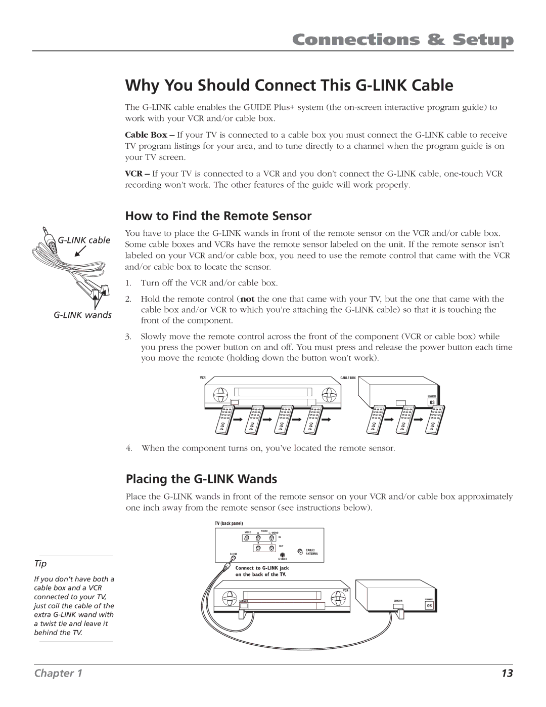 RCA F27669 manual Why You Should Connect This G-LINK Cable, How to Find the Remote Sensor, Placing the G-LINK Wands 