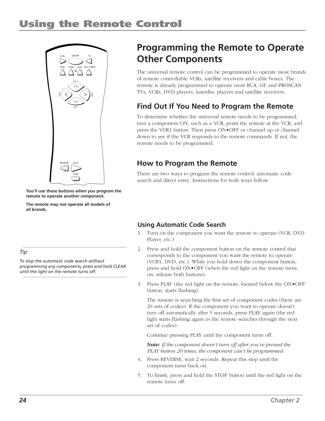 RCA F27669 manual Programming the Remote to Operate Other Components, Find Out If You Need to Program the Remote 