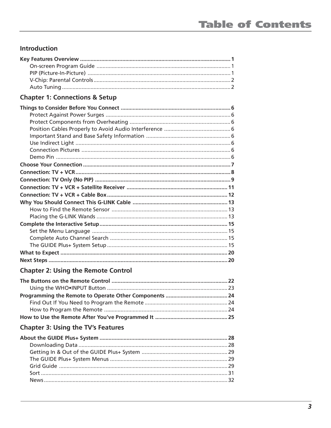 RCA F27669 manual Table of Contents 