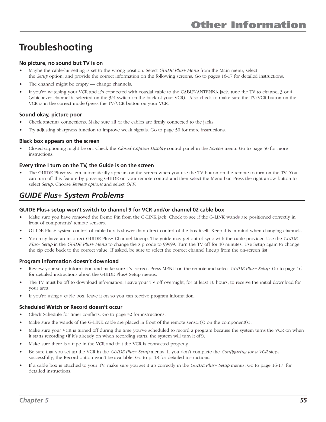 RCA F27669 manual Guide Plus+ System Problems 